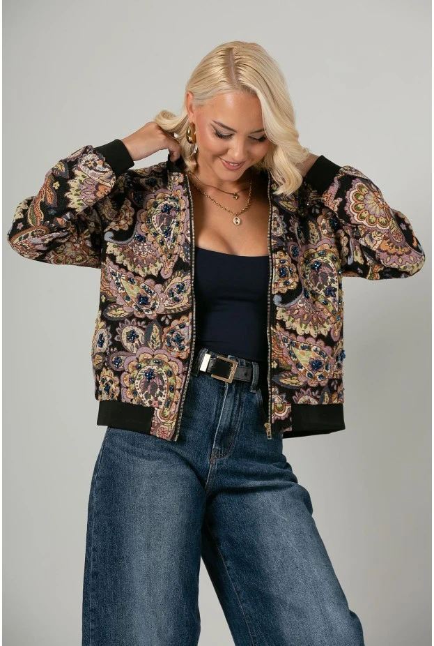Jacket bomber κεντητό με χάντρες μαύρο