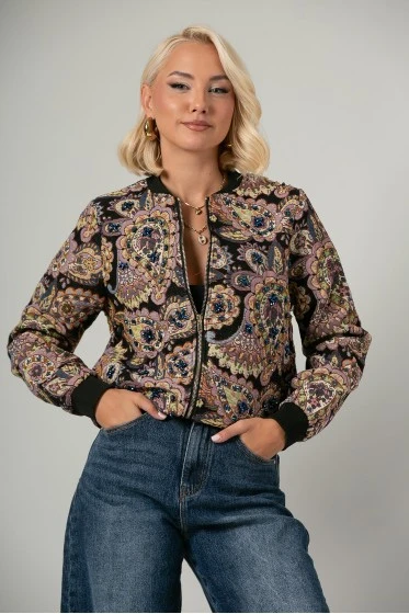 Jacket bomber κεντητό με χάντρες μαύρο