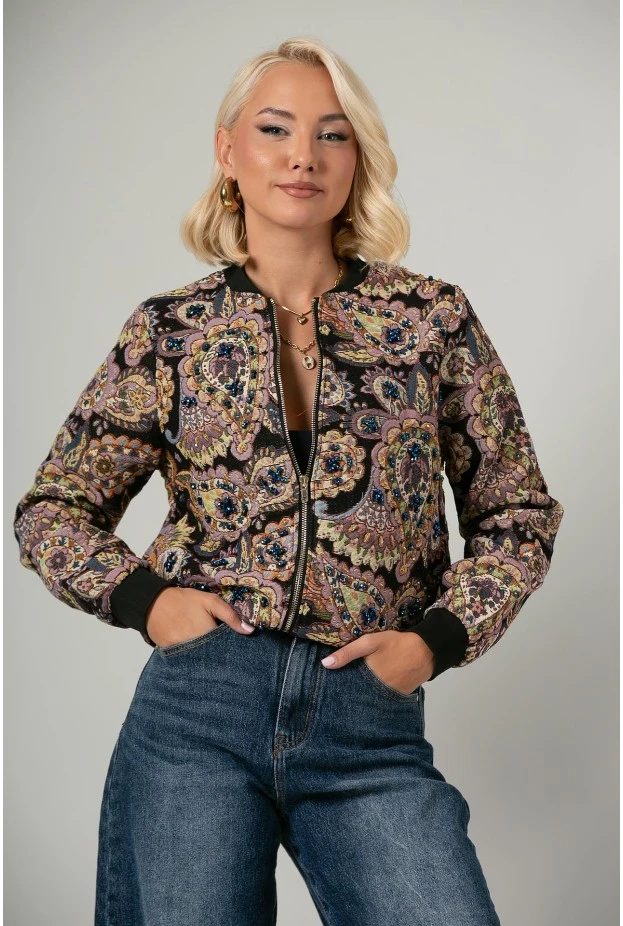 Jacket bomber κεντητό με χάντρες μαύρο
