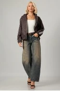 Jacket bomber λεοπάρ με ρίγες στο πλάι καφέ