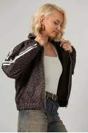 Jacket bomber λεοπάρ με ρίγες στο πλάι καφέ