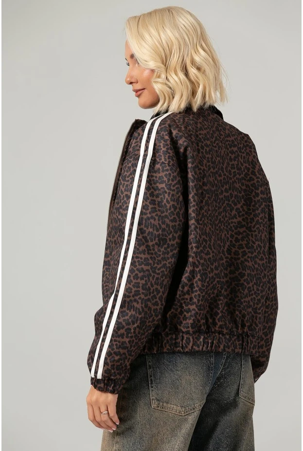 Jacket bomber λεοπάρ με ρίγες στο πλάι καφέ