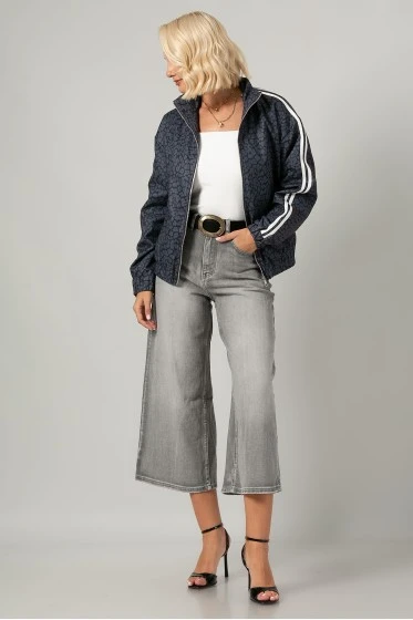 Jacket bomber λεοπάρ με ρίγες στο πλάι ανθρακί