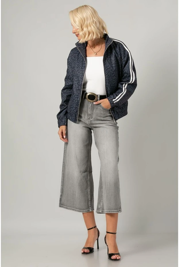 Jacket bomber λεοπάρ με ρίγες στο πλάι ανθρακί