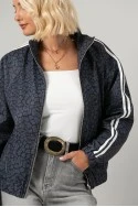 Jacket bomber λεοπάρ με ρίγες στο πλάι ανθρακί