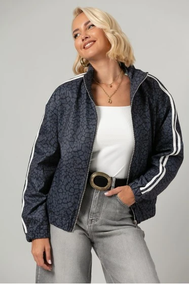 Jacket bomber λεοπάρ με ρίγες στο πλάι ανθρακί