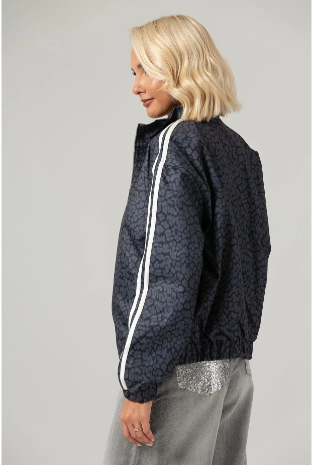 Jacket bomber λεοπάρ με ρίγες στο πλάι ανθρακί