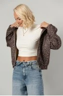 Jacket bomber λεοπάρ με ρίγες στο πλάι μπεζ