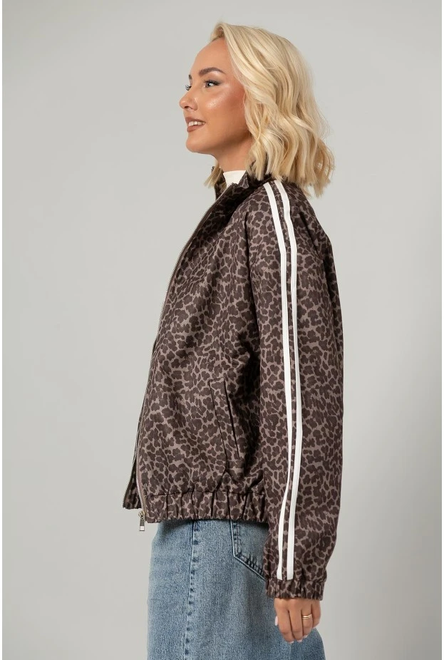 Jacket bomber λεοπάρ με ρίγες στο πλάι μπεζ
