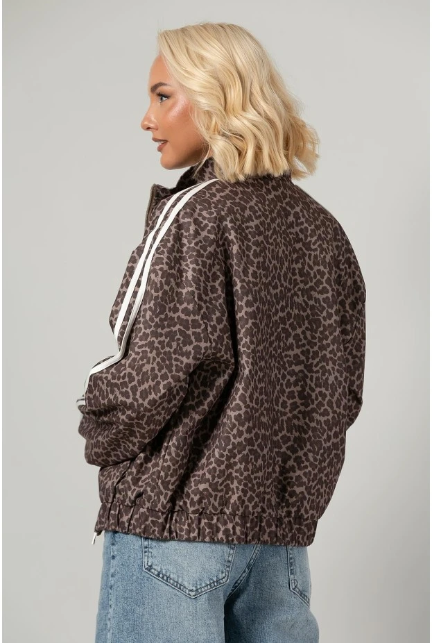 Jacket bomber λεοπάρ με ρίγες στο πλάι μπεζ