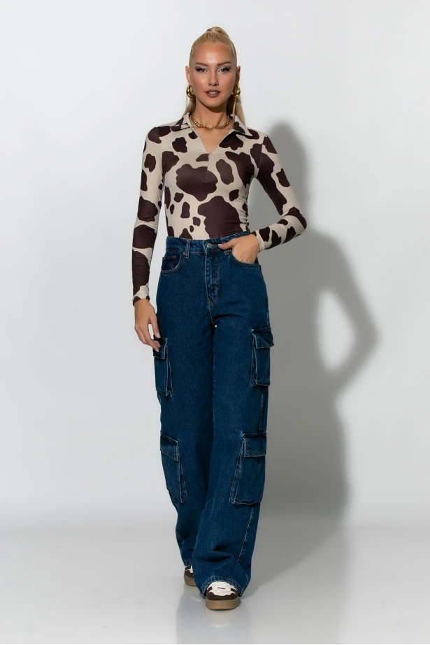 Kορμάκι cow print μπεζ