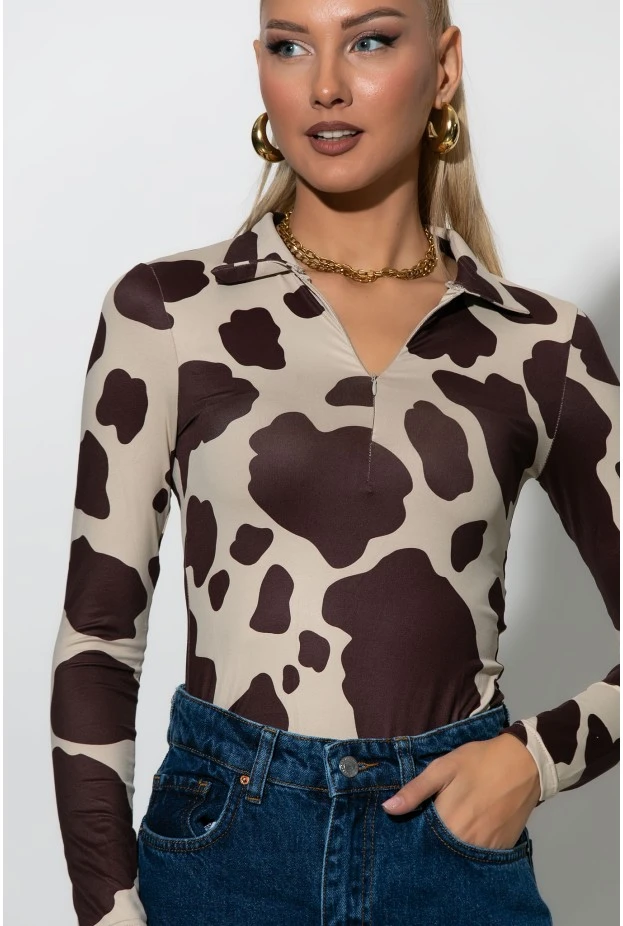 Kορμάκι cow print καφέ
