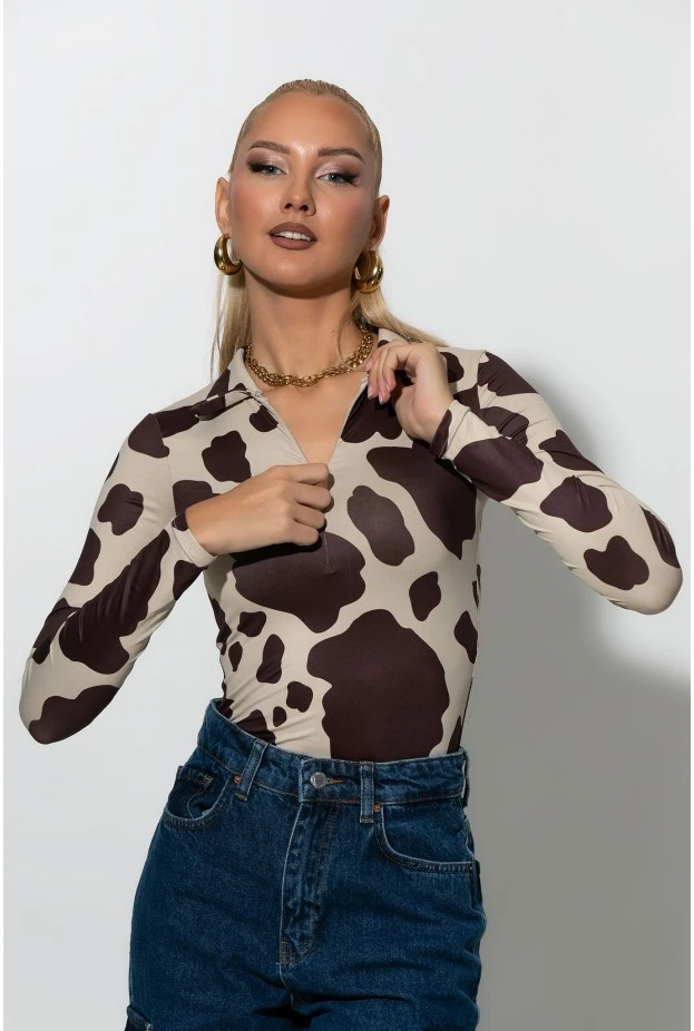 Kορμάκι cow print καφέ
