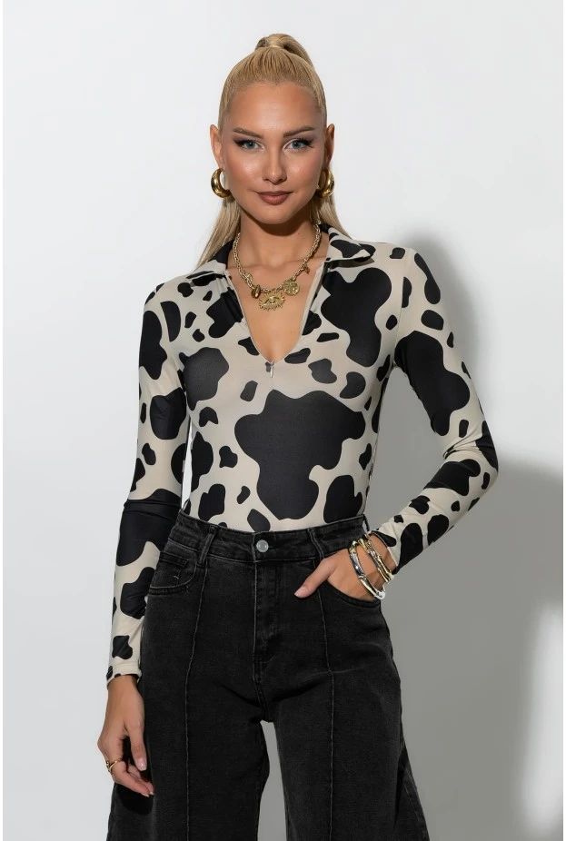 Kορμάκι cow print μαύρο