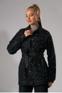 Jean jacket με τρουκς και ζώνη μπλε