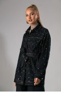 Jean jacket με τρουκς και ζώνη μπλε