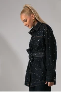 Jean jacket με τρουκς και ζώνη μπλε