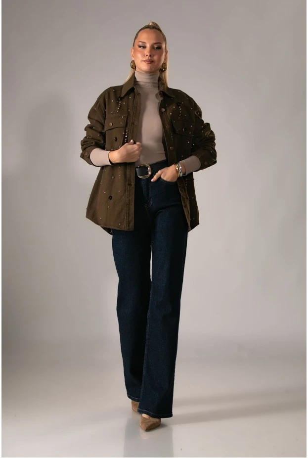 Jean jacket με στρας καφέ