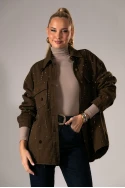 Jean jacket με στρας καφέ