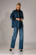 Jean jacket με καφέ γιακά και σχέδια παγιέτας μπλε