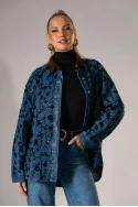 Jean jacket με καφέ γιακά και σχέδια παγιέτας μπλε