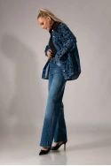 Jean jacket με καφέ γιακά και σχέδια παγιέτας μπλε