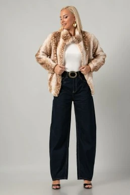 Jacket γούνινο animal print μπεζ