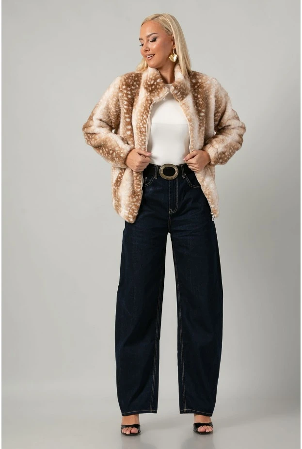Jacket γούνινο animal print μπεζ