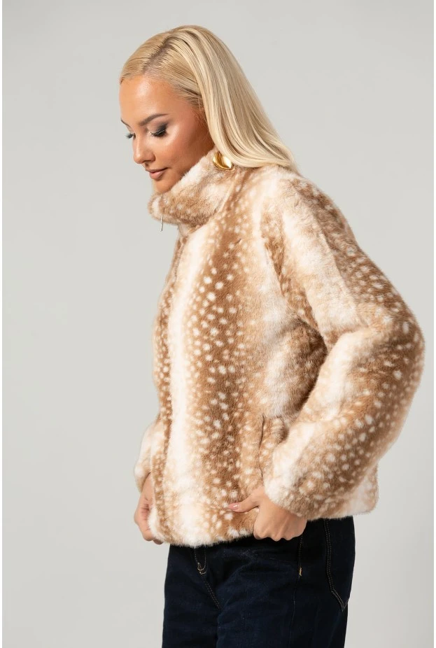 Jacket γούνινο animal print μπεζ