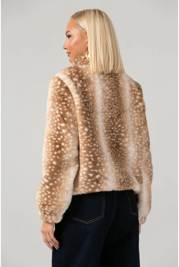 Jacket γούνινο animal print μπεζ