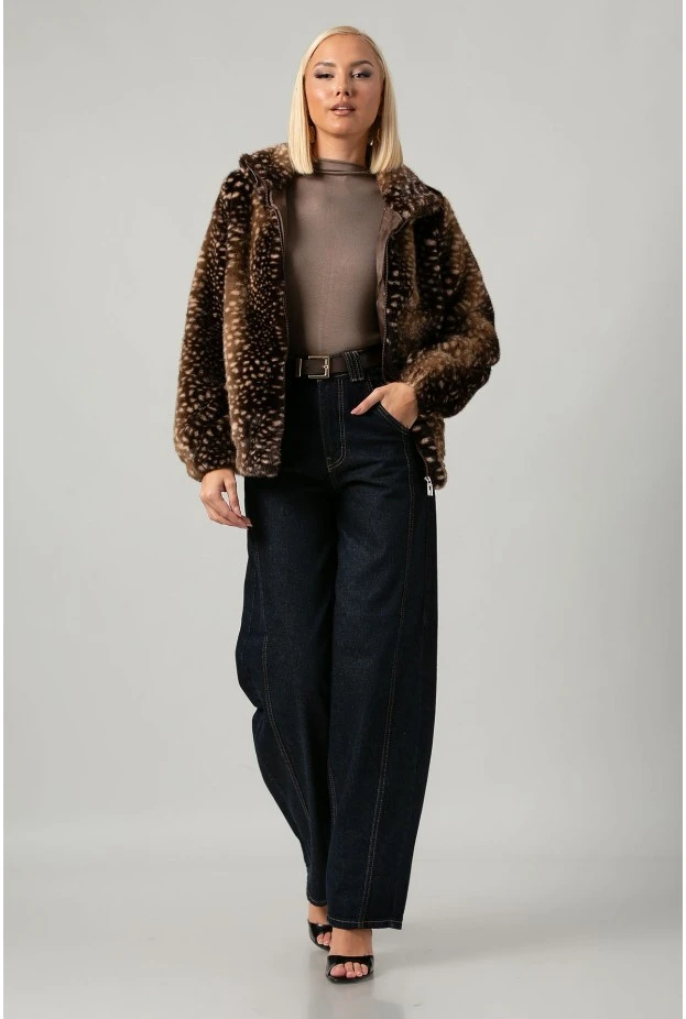 Jacket γούνινο animal print καφέ