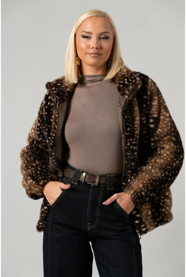 Jacket γούνινο animal print καφέ