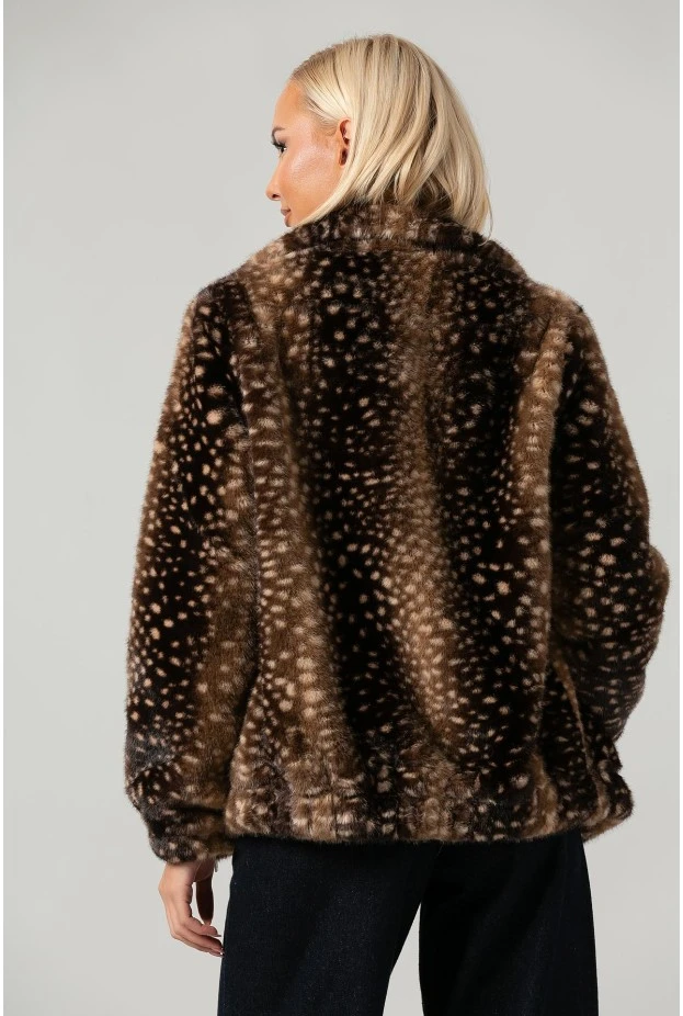Jacket γούνινο animal print καφέ