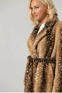 Γούνα μακριά με ζώνη animal print καφέ