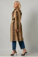 Γούνα μακριά με ζώνη animal print καφέ