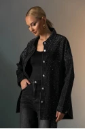 Oversized Jean jacket με στρας μαύρο Oversized Jean jacket με στρας μαύρο