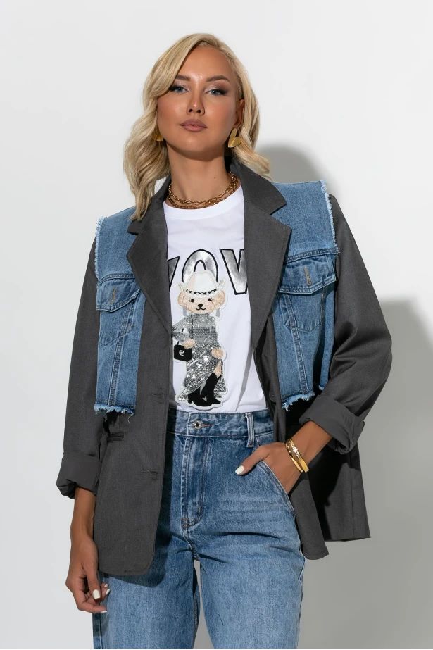 Blazer με τζιν λεπτομέρεια γκρι
