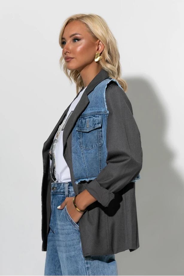 Blazer με τζιν λεπτομέρεια γκρι