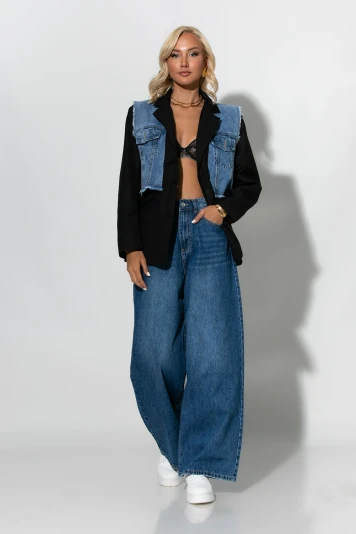Blazer με τζιν λεπτομέρεια γκρι