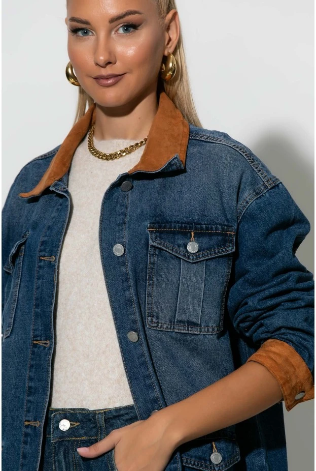 Jean jacket με σουέντ λεπτομέρειες μπλε