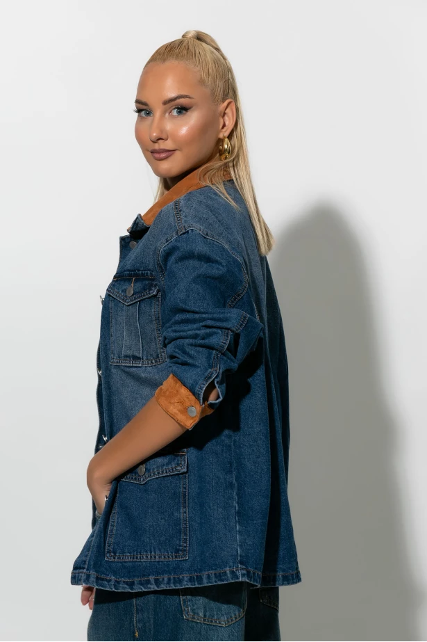Jean jacket με σουέντ λεπτομέρειες μπλε 