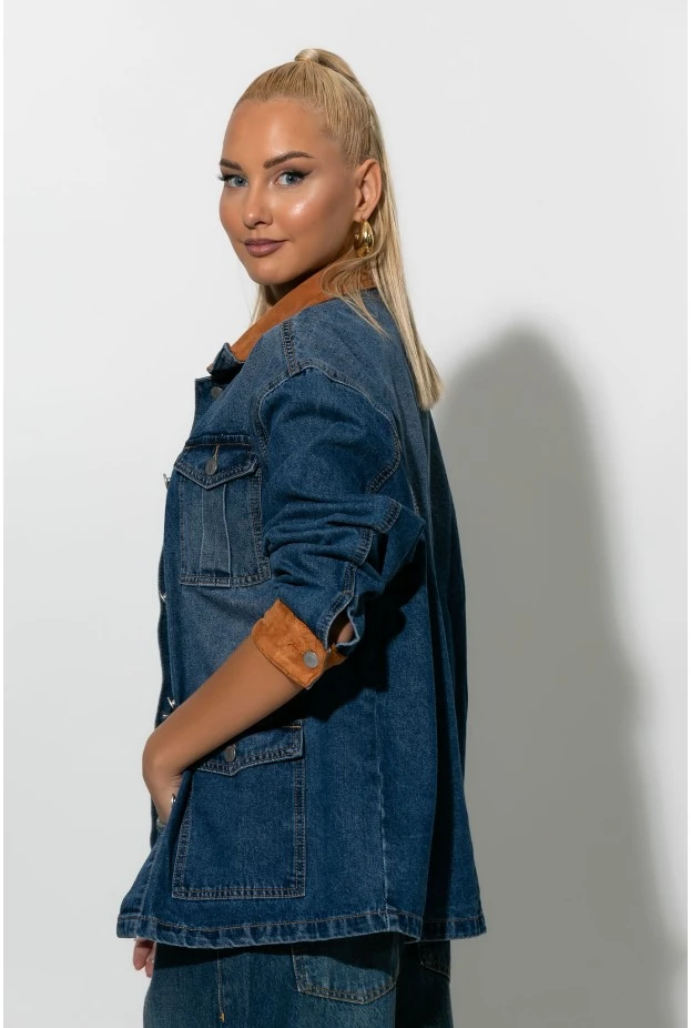 Jean jacket με σουέντ λεπτομέρειες μπλε