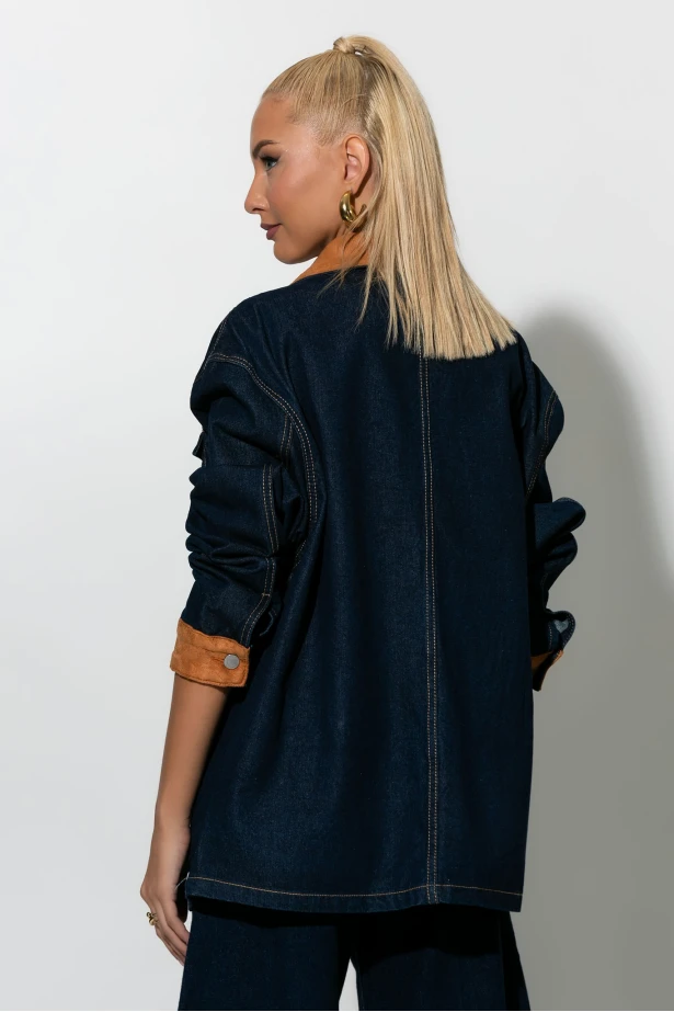 Jean jacket με σουέντ λεπτομέρειες μπλε ντένιμ