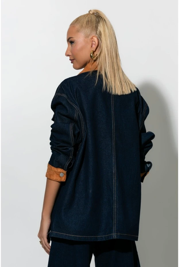 Jean jacket με σουέντ λεπτομέρειες μπλε ντένιμ