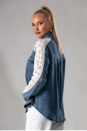 Jean jacket με κέντημα στα μανίκια μπλε