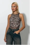 Kορμάκι τούλινο leopard print με στρας μπεζ