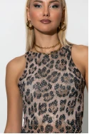 Kορμάκι τούλινο leopard print με στρας μπεζ