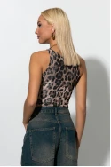 Kορμάκι τούλινο leopard print με στρας μπεζ