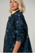 Jean jacket με τσέπες και κεντητά λουλούδια μπλε σκούρο