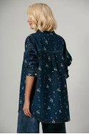 Jean jacket με τσέπες και κεντητά λουλούδια μπλε σκούρο